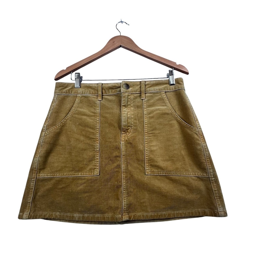 American Eagle Skirt Wome 12 Tan Corduroy Super Stretch Mini High Waisted Pocket - Picture 1 of 8